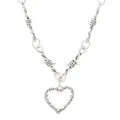 Collar corazón de alambre de espino plata punk estilo gótico con acabado de metal viejo - Collar Alambre de Púas Corazón Espina Plata Antigua (K-494)