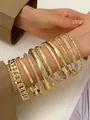 Chic 10-piece gold alloy bracelet set featuring thick chains and textured bangles - Gold (H-97)