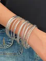 Neunteiliges silbernes Armbandset mit geprägten Texturen und geometrischem Hohlmuster - 9-teiliges Set-Stil (9089)