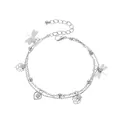 Elegantes zweilagiges Silberarmband mit Libellen- und Rosenanhängern und Zirkonia-Akzenten - Silbernes doppelschichtiges Anhängerarmband