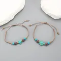 Handmade woven starfish and turtle charm bracelets with blue beads in bohemian style - Turtle Starfish Set