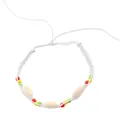 Handmade white woven beach bracelet featuring natural seashells and colorful beads - White Woven Shell (41 White Rope Shell 6637)
