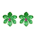 Vibrant green orchid floral earrings with fuchsia accents in a retro artistic style - Green Textured Studs (M-127)