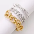 Chunky alloy chain bracelet set in gold and silver finish with textured grid links - Gold & Silver (9148)