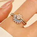 Elegant sun and moon nesting rings with diamonds and blue gemstones on gold and silver bands - Gold Silver Sun Moon Set (02 White K/KC Gold 1311)