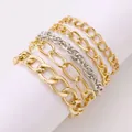 Five-piece punk metal chain bracelet set with gold and silver links on a white display - Gold & Silver (8364)