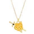 Collar dorado con colgante de rosa y espada con una gema negra incrustada - KC Oro Rosa y Espada (N-455)