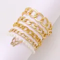 6-piece gold alloy bracelet set featuring Cuban chains and a pearl butterfly charm - Gold (0335)