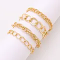 Chic 4-piece gold alloy bracelet set featuring Cuban links and flat oval chains - Gold (0060)