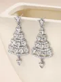 Silver Christmas tree drop earrings with sparkling star and heart-shaped crystals - Clear Rhinestone Christmas Tree (M-783) / Silver