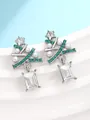 Weihnachtsbaum-Ohrstecker mit Stern-Zirkonia und grünen Kristallen auf Versilberung - Weihnachtsbaum mit künstlichen Perlen und Zirkonia (M-811)