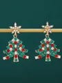 Luxuriöse Weihnachtsbaum Ohrhänger mit bunten Kristallen und Goldplattierung - Weihnachtsbaum mit roten, grünen und weißen Steinen (M-812)