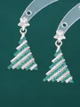 Funkelnde Weihnachtsbaum Ohrringe mit smaragdgrünen Strasssteinen und Silberstern - Weihnachtsbaum mit teal-blauen Strasssteinen (M-813)