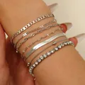 Sieben-teiliges silbernes Armband-Set mit Strass-Tenniskette und Schlangengliederkette - 7-teiliges Set-Stil (WG-309)