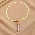 Goldene flache Schlangenkette mit Barockperlen und klassischem OT-Knebelverschluss - Schlangenknochen Künstliche Perle OT Schnallenstil (2617) / KC Gold