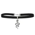 Gothic Samt-Choker in Schwarz mit silbernem Schlangenanhänger und schwarzen Kristallen - Schlangenstil (0665)