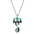 Vintage Gothic Drachen Schwert Halskette mit grünen Edelsteinen auf silberner Kette - Drachen Und Schwert Stil (3451)