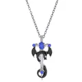 Vintage Silber Drachenschwert Halskette Anhänger mit blauen Edelsteinen im Fantasy-Stil - Drachen Und Schwert Stil (3555)