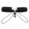Gothic Samt-Choker in Schwarz mit Rosen-Anhänger und mehrlagigen Metallketten - Schwarze Rose Stil (2509)