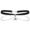 Gothic Choker aus schwarzem Samt mit silbernem Saturn-Orb-Anhänger und Ketten - Planetenstil (1689)