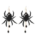 Gothic black acrylic spider earrings with gold chain tassels and faceted black beads - Spider Long Chain Tassel Style (11959) / Black