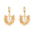 Golden sunburst leverback earrings with pear-shaped crystal and vintage metal texture - Gold-Tone Teardrop Zirconia Radiant Earrings (KC Gold A-73)