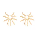 Golden sunburst dangle earrings with hollow semi-circle design in polished stainless steel - Gold Wavy Ray Earrings (KC Gold DZ-621)