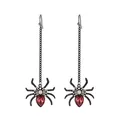 Gothic spider drop earrings with red pear-shaped gemstones and sparkling crystals - Long Red Rhinestone Spider Style (X638) / Gunmetal