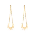 Minimalist gold stainless steel chain earrings featuring a radiant hollow sun pendant charm - Silver-Tone Long Chain Sun Pendant Earrings (Steel Color 2860)