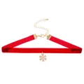 Gothic red velvet choker featuring a golden snowflake pendant with white rhinestones - Snowflake Style (Red)