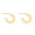Golden sunburst C-shaped stud earrings in polished stainless steel with radiant lines - Silver Radiating Semicircle Stud Earrings (Steel Color 3292)
