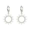 Vintage silver hollow sun pendant earrings in polished stainless steel for women - Silver Sun Hoop Dangle Earrings (Steel Color 3566)