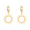 Bohemian gold stainless steel sun charm huggie hoop earrings with hollow radiant design - Golden Sun Circle Drop Earrings (KC Gold 5033)