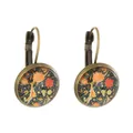 Ethnic vintage round bronze earrings with colorful floral glass pattern and leverback hooks - Retro Flower (11721)