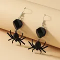 Gothic spider drop earrings with black faceted bead and realistic insect pendant - Matte Black Rhombus Bead Black Spider (S553) / Matte Black