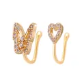 Golden non-piercing copper nose clips set with butterfly and heart zircon designs - Butterfly and Heart Style (X016) / 2 Pieces Set / KC Gold