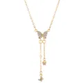 Vintage gold butterfly necklace with rhinestones and long tassel chain for women - Gold Tassel Butterfly Style (S156)