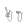 Silver non-piercing nose cuff set with sparkly crystal rabbit and heart designs - Rabbit & Heart Set (X013) / Silver