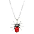 Gothic spider necklace with red gemstone pendant and vintage silver chain detail - Spider Red Stone Necklace (3929) / Antique Silver