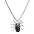 Vintage Gothic spider necklace with a black stone pendant on a silver link chain - Antique Silver Black Gemstone Spider Necklace (5951)