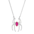 Gothic spider necklace variant with a vibrant ruby red center stone in silver finish - Spider Red Stone Necklace (N-219) / Bright Silver