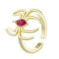 Gothic gold spider ring with red marquise gemstone and adjustable open band design - Spider Red Stone Open Ring (N-222) / 14K Gold