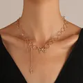 Vintage gold butterfly necklace with multilayer chains and a tiny cross pendant - Gold Multi-layer Ring Style (WG-0387)