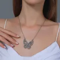 Elegant silver butterfly necklace with crystal pavé butterfly wings on a thin chain - Silver Micro-pave Rhinestone Style (S485)