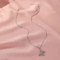 Elegant silver butterfly pendant necklace with white crystals and adjustable chain link - Silver Hollow Butterfly Style (8564)