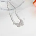 Elegant silver butterfly necklace with pave set crystals on a classic O-shaped chain - Silver Micro-pave Rhinestone Style (WG-0967)