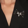 Gothic spider brooch in silver alloy with white rhinestones on a black suit lapel - Spider with Black Center Stone