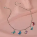 Silver chain necklace featuring five colorful enamel butterfly pendants in a sweet style - Five Colorful Butterfly Pendants Style (3927) / Silver
