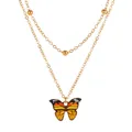 Double-layered golden necklace with small gold beads and a monarch butterfly pendant - Double Layer Butterfly Pendant Style (3928)