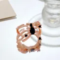 Rose gold spider ring with oval black stone and adjustable open band for women - Hollow Spider Black Stone Open Ring (9747) / Rose Gold